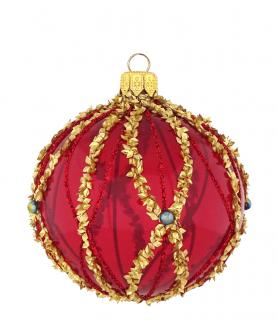 Vánoční ozdoba - Koule Bray červená, zlaté zdobení ø 8cm