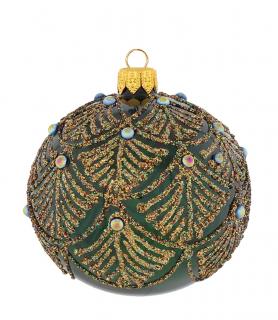 Vánoční ozdoba - Koule Nors, zelená barva, zlatý ornament ø 8cm