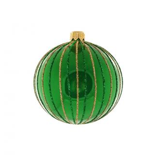Vánoční ozdoba - Koule Samia, zelená barva, zlaté proužky ø 6cm