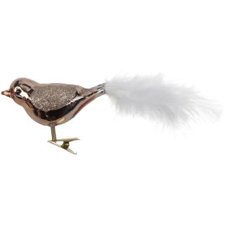 Vánoční ozdoba - Ptáček zlatý s peřím - 10 cm