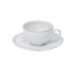 Hrneček na kávu s talířkem, Pearl, bílá,0,1l