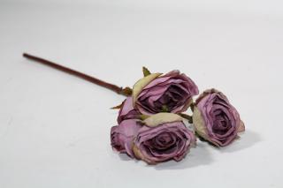 Růže umělá fialková 5 květů
