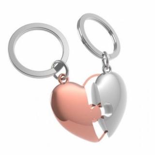 MTM - přívěsky na klíče Dvě srdce jako puzzle růžovo-stříbrné