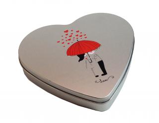 Plechová krabička srdce - Pár pod deštníkem