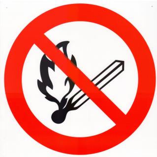 Symbol - zákaz výskytu otevřeného ohně (plastová tabulka 210x210 mm)