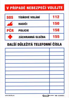 Tabulka důležitých telefonních čísel  (samolepka A4)