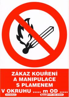Zákaz kouření a manipulace s plamenem v okruhu ..m od… (samolepka A4)