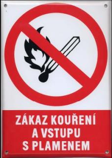 Zákaz kouření a vstupu s plamenem (smaltová tabulka A4)