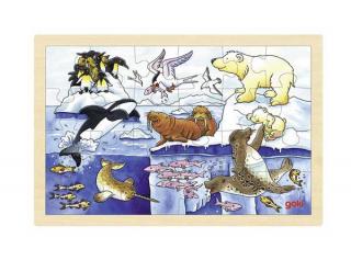 Goki Dřevěné puzzle Polární zvířátka, 24 dílků