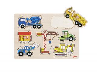 Goki Dřevěné puzzle pro nejmenší Stavební auta 7 dílků