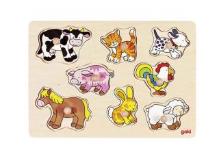 Goki Dřevěné puzzle s úchytkami Zvířátka na statku 8 dílků