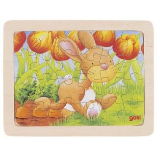 Goki Dřevěné puzzle Zvířátka 24 dílků Zvířátka: Zajíček