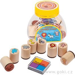 Sada dřevěná razítka zvířátka + poduška