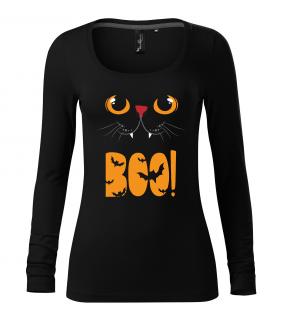 Dámské triko BOO s kočičkou Barva: Černá, DRUH TEXTILU: DLOUHÝ RUKÁV, Velikost: L