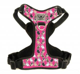 Postroj BULICI - Harness BULLIE's (MINI) BARVA / COLOR: růžová / Pink, VARIANTA / OPTION: S PŘEPÍNACÍM VODÍTKEM (vodítko bez motivu v barvě obojku) -…