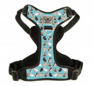 Postroj BULICI - Harness BULLIE's (STANDARD) BARVA / COLOR: modrá / Blue, VARIANTA / OPTION: S PŘEPÍNACÍM VODÍTKEM (vodítko bez motivu v barvě obojku)…