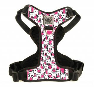 Postroj HLAVY - Harness HEADS (MINI) BARVA / COLOR: růžová / Pink, VARIANTA / OPTION: S PŘEPÍNACÍM VODÍTKEM (vodítko s motivem obojku) - with switch…