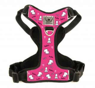 Postroj LÁSKA - Harness LOVE (MINI) BARVA / COLOR: růžová / Pink, VARIANTA / OPTION: S PŘEPÍNACÍM VODÍTKEM (vodítko s motivem obojku) - with switch…