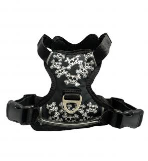 Postroj LEBKY - Harness SKULLS (STANDARD) BARVA / COLOR: černá / Black, VARIANTA / OPTION: S KLASICKÝM VODÍTKEM (vodítko s motivem obojku) - with…
