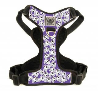 Postroj PIRAT - Harness PIRATE (MINI) BARVA / COLOR: fialová / Violet, VARIANTA / OPTION: S PŘEPÍNACÍM VODÍTKEM (vodítko s motivem obojku) - with…