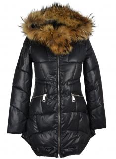 Dámská černá prošívaná parka s pravou kožešinou XS