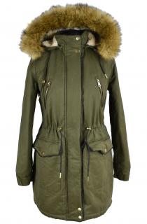 Dámská khaki zelená parka s kapucí Stradivarius S