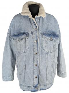 Dámská modrá zimní džínová oversize bunda s kožíškem Bershka XS