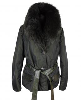 Dámská prošívaná khaki bunda s pravou kožešinou ELEGANCE PARIS  XL*