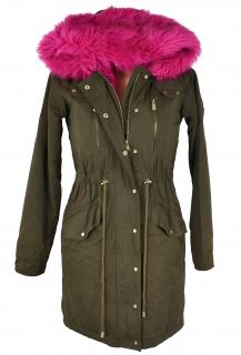 Dámská zimní khaki parka s růžovou kožešinou XS
