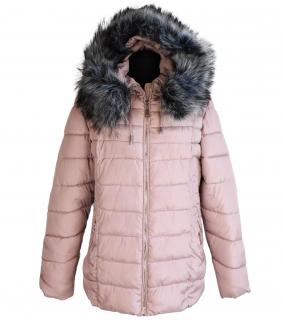 Dámská zimní starorůžová prošívaná bunda s kapucí CAROFF XL*