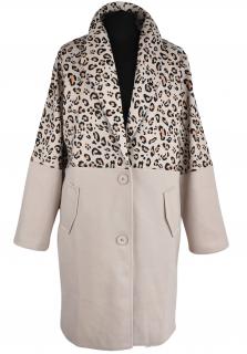 Dámský béžový kabát, leopardí vzor M