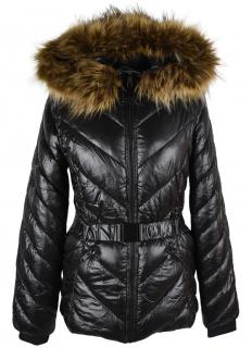 Dámský černý prošívaný kabát s kapucí H&M 36