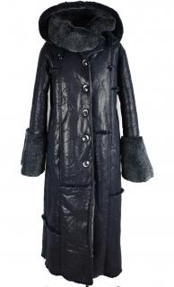 Dámský dlouhý zimní tmavě modrý kabát s kapucí XL