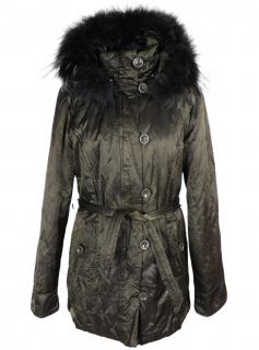 Dámský hnědý kabát s kapucí a pravou kožešinou ANORAC M*
