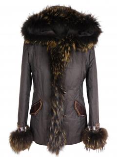 Dámský hnědý zimní kabátek s pravou kožešinou KARA S*