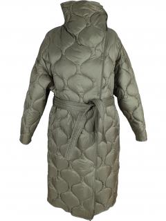 Dámský khaki prošívaný oversize kabát s páskem MANGO XS