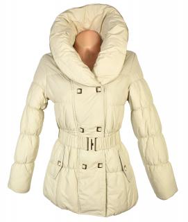 Dámský krémový prošívaný kabát s páskem a límcem Ew Club S