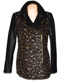 Dámský leopardí kabát - křivák, koženkové rukávy L