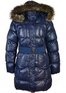 Dámský modrý prošívaný kabát s páskem a kapucí MSHLL Girl L