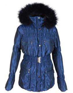 Dámský modrý prošívaný kabát s pravou kožešinou ANORAC  M*