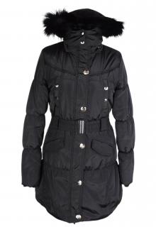 Dámský prošívaný černý kabát s pravou kožešinou NATURE  M*