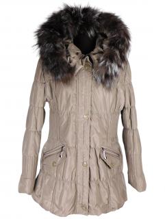 Dámský prošívaný kabát s kapucí a pravou kožešinou LEDER PELICCE  L*