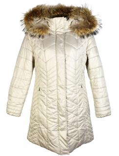 Dámský prošívaný kabát s kapucí s pravou kožešinou XL/16