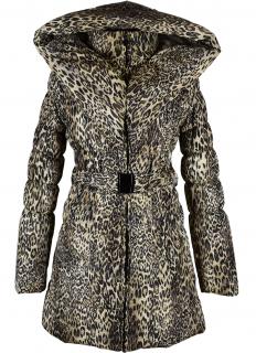 Dámský prošívaný kabát s páskem a kapucí, leopardí vzor M