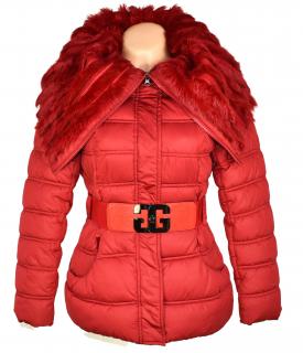 Dámský prošívaný kabát s páskem a límcem s pravým kožíškem Jones&Hennies S