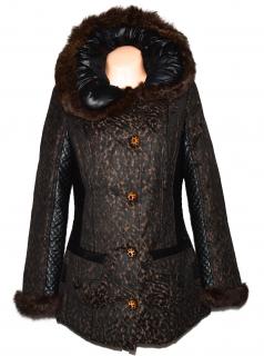 Dámský prošívaný leopardí zateplený kabát s pravým kožíškem CONDUO 38