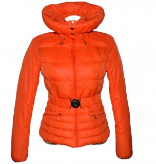 Dámský prošívaný oranžový kabátek s páskem a límcem Dromedar M