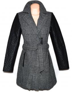 Dámský šedočerný kabát - křivák s koženkovými rukávy C&A XL