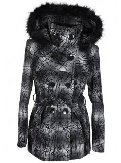 Dámský šedočerný vlněný kabát s kapucí    L*