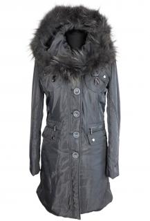 Dámský šedý kabát s kapucí a pravou kožešinou SANDRA FERANE S*